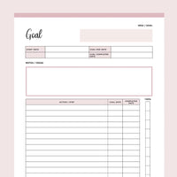 Printable Detailed Goal Tracking Sheet - Pink