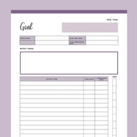 Printable Detailed Goal Tracking Sheet - Purple
