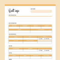 Printable Detailed Quilt Summary - Orange