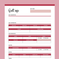 Printable Detailed Quilt Summary - Red