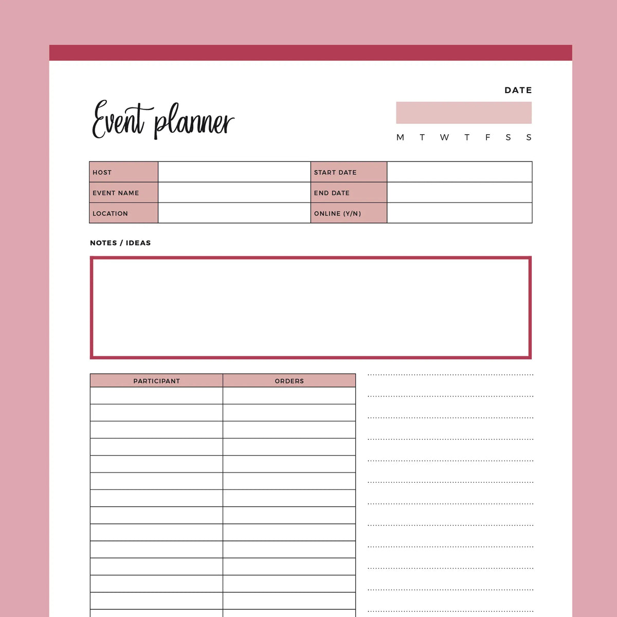 Printable Direct Sales Event Planner | Instant download PDF | A4 & US ...