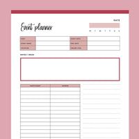 Printable Direct Sales Event Planner - Red