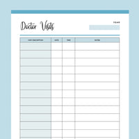 Printable Doctor Visits Tracking Template - Blue