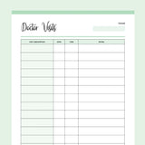 Printable Doctor Visits Tracking Template - Green