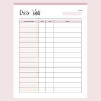 Printable Doctor Visits Tracking Template