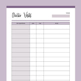 Printable Doctor Visits Tracking Template - Purple