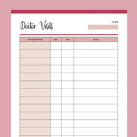 Printable Doctor Visits Tracking Template - Red