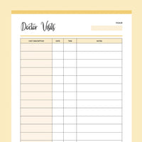 Printable Doctor Visits Tracking Template - Yellow