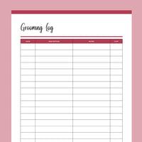 Printable Dog Grooming Log - Red