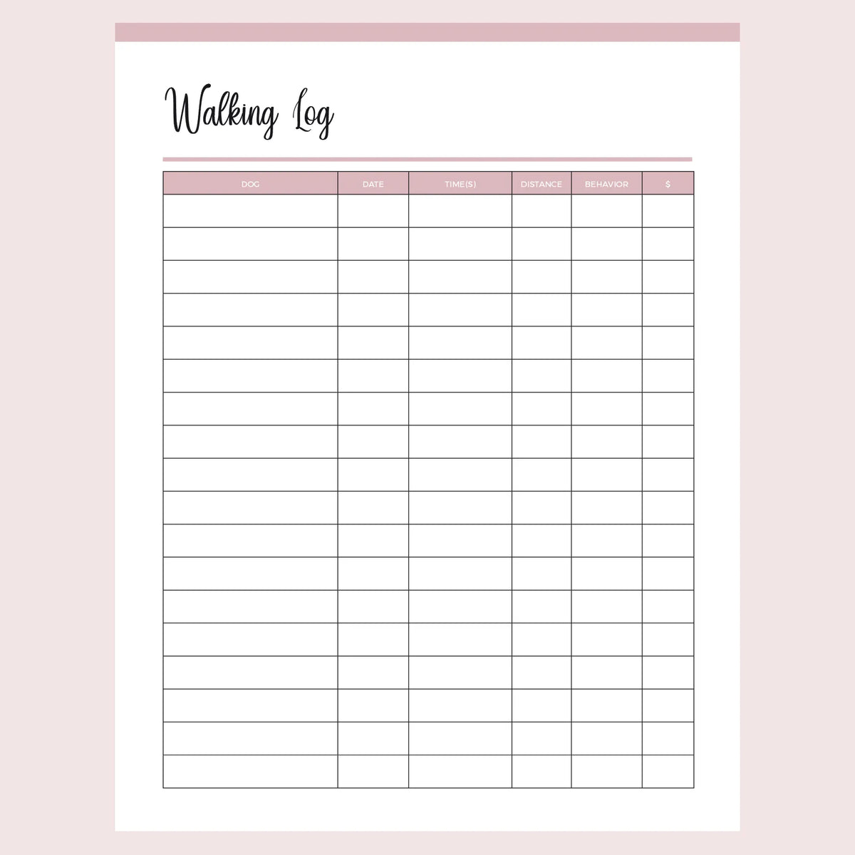 Printable Dog Walker Log | Instant Download PDF | A4 and US Letter ...