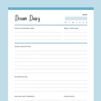 Printable Dream Journal - Blue