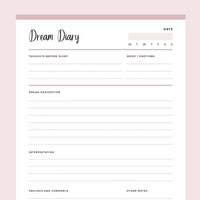 Printable Dream Journal - Pink