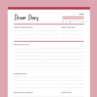 Printable Dream Journal - Red