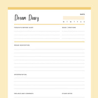 Printable Dream Journal - Yellow