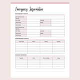 Printable Emergency Information Document