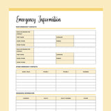 Printable Emergency Information Document - Yellow