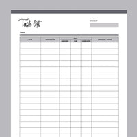 Printable Employee Task List - Grey