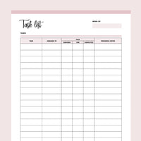 Printable Employee Task List - Pink