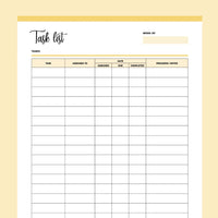 Printable Employee Task List - Yellow