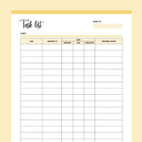 Printable Employee Task List - Yellow