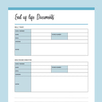 Printable End of Life Planner - Blue