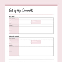 Printable End of Life Planner - Pink