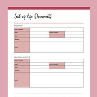 Printable End of Life Planner - Red