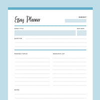 Printable Essay Planner - Blue