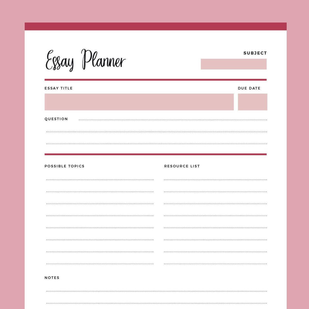 Printable Essay Planner | Instant Download PDF | A4 & US Letter – Plan ...