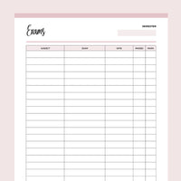 Printable Exam And Assignment Calendar - Pink