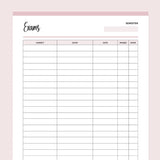 Printable Exam And Assignment Calendar - Pink