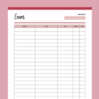 Printable Exam And Assignment Calendar - Red