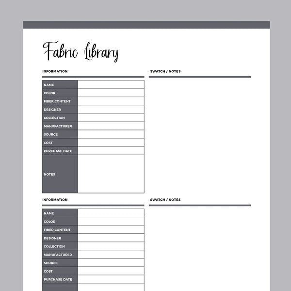 Printable Fabric Library, Instant download PDF