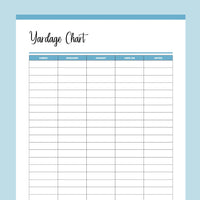 Printable Fabric Yardage Chart - Blue