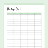 Printable Fabric Yardage Chart - Green