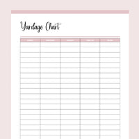 Printable Fabric Yardage Chart - Pink