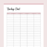 Printable Fabric Yardage Chart - Pink