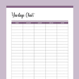 Printable Fabric Yardage Chart - Purple
