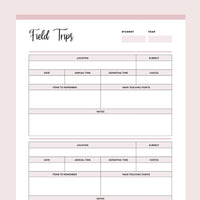 Printable Field Trip Planner For Homeschool  - Pink