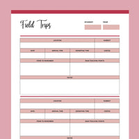 Printable Field Trip Planner For Homeschool  -  Red