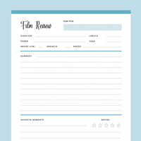 Printable Film Review Template - Blue