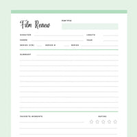 Printable Film Review Template - Green