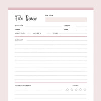 Printable Film Review Template - Pink