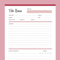 Printable Film Review Template - Red