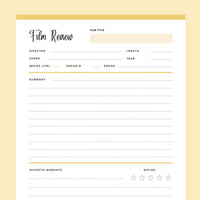 Printable Film Review Template - Yellow