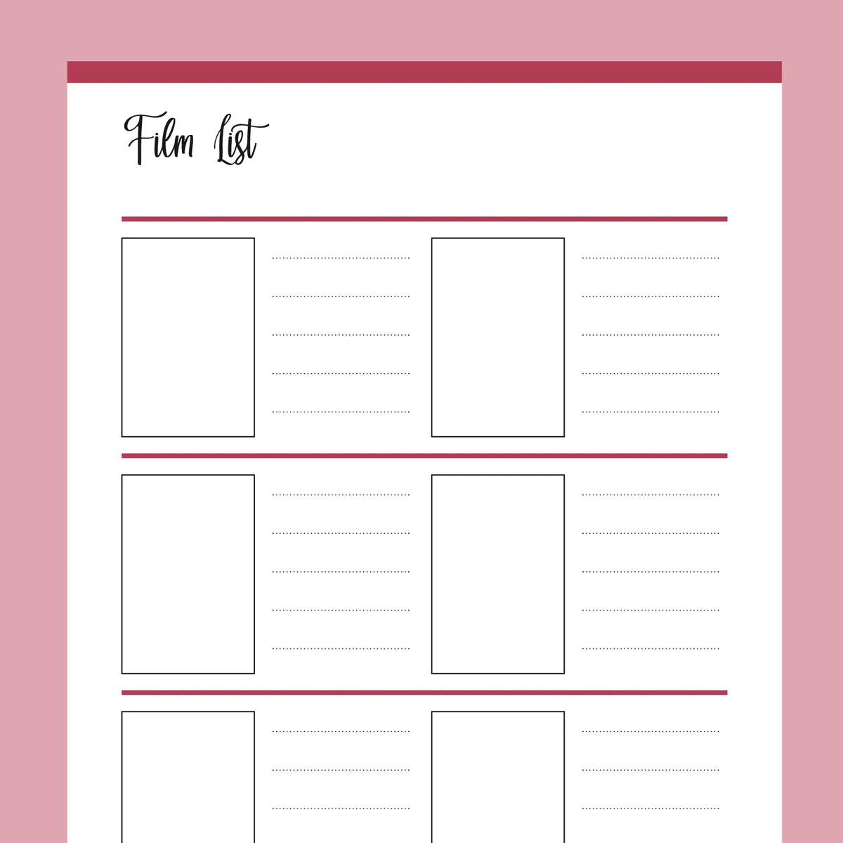 Watch List Printable Film Watch List | Instant download PDF | A4 & US Letter ...