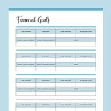 Printable Financial Goals Template - Blue