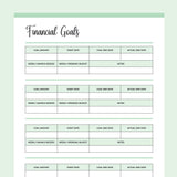 Printable Financial Goals Template - Green