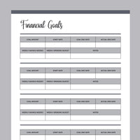 Printable Financial Goals Template - Grey