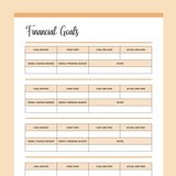 Printable Financial Goals Template - Orange